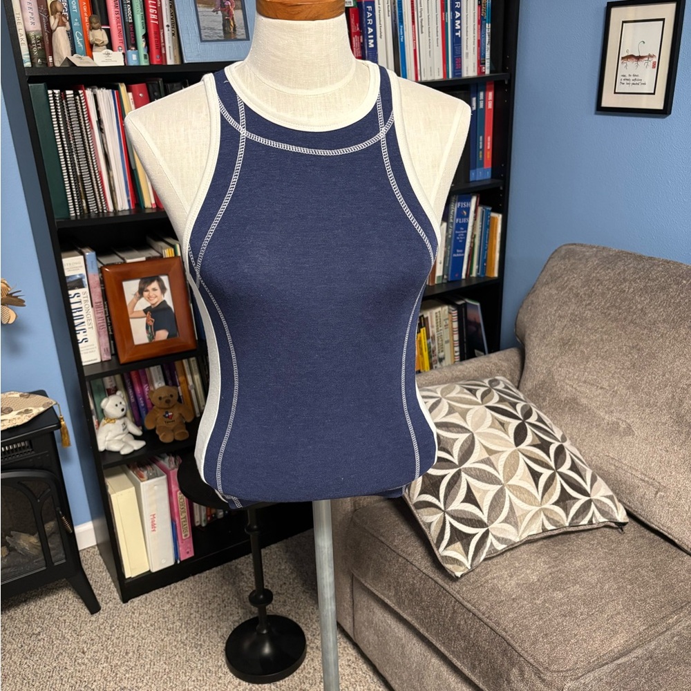 Forever 21 Blue Tank Top with White Trim